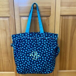 Thirty-One Navy Lotsadots Retro Metro Fold-Over Bag